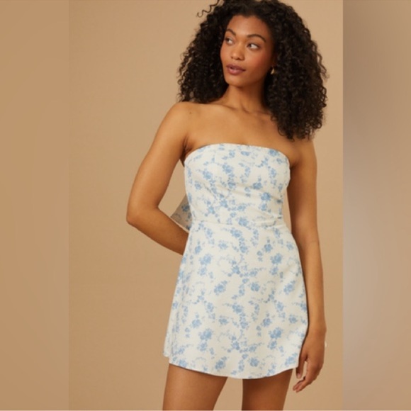 New Altar’d State Lilia Floral Bow Back Strapless Mini Dress - Picture 2 of 11